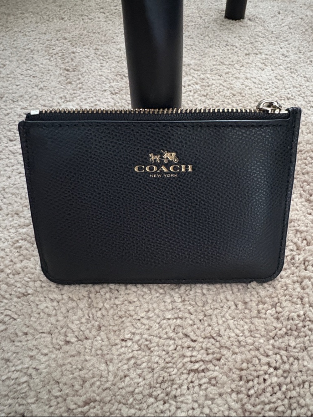 Coach Black Pebbled Leather Zip Pouch with Gold Logo